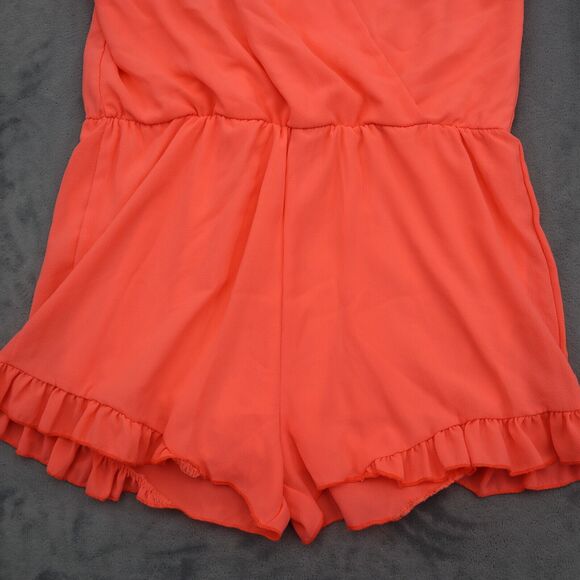 Coco Avante Romper Womens S Orange Sleeveless V Neck Ruffled Hem Casual Outfit - Picture 13 of 16